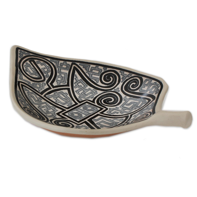 Leaf-Shaped Ceramic Decorative Bowl in Grey (18 in.)