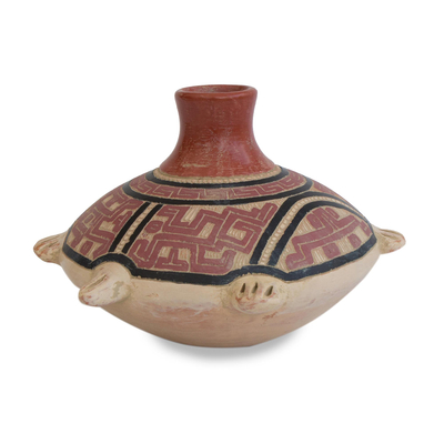 Turtle-Themed Ceramic Decorative Vase from Brazil