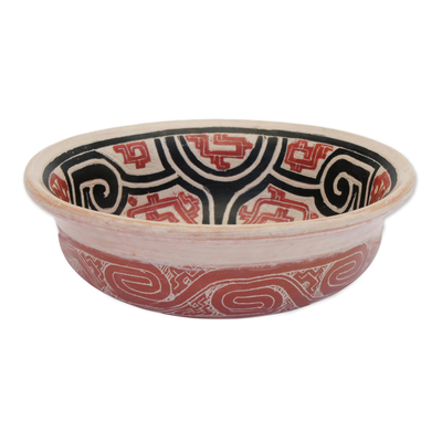 Ceramic decorative bowl, 'Marajoara Antiquity' - Red Ceramic Decorative Bowl Handcrafted in Brazil