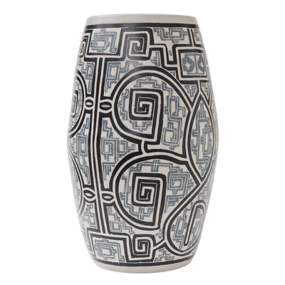 Ceramic decorative vase, 'Macapa Lines' (13.5 inch) - Hand-Painted Ceramic Decorative Vase from Brazil (13.5 in.)