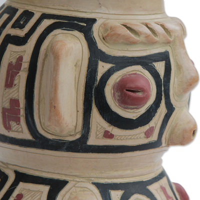 Ceramic decorative vase, 'Native Marajoara' - Marajoara-Style Ceramic Decorative Vase from Brazil