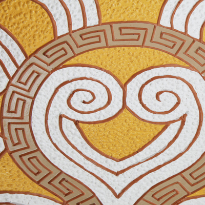 Dekorative Schale aus Keramik, 'Marajoara-Locken' (14,5 Zoll) - Gelbe dekorative Keramikschale aus Brasilien (14,5 in.)