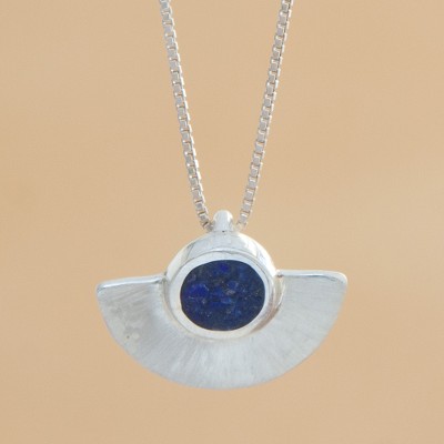 Lapis lazuli pendant necklace, 'Half Blade' - Semicircle Lapis Lazuli Pendant Necklace from Brazil