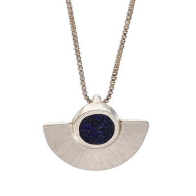 Lapis lazuli pendant necklace, 'Half Blade' - Semicircle Lapis Lazuli Pendant Necklace from Brazil