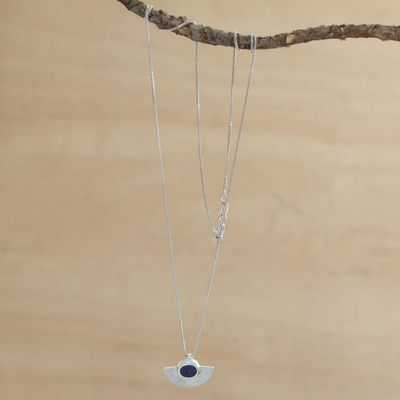Lapis lazuli pendant necklace, 'Half Blade' - Semicircle Lapis Lazuli Pendant Necklace from Brazil