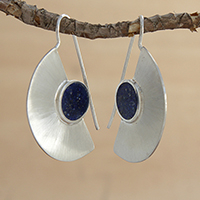 Semicircle Lapis Lazuli Drop Earrings from Brazil,'Half Blade'