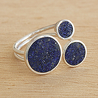 Lapis lazuli cocktail ring, 'Bubble Glitter'