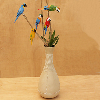 Wood decorative accents, 'Delightful Parrots' (set of 5) - Wood Parrot Decorative Accents from Brazil (Set of 5)