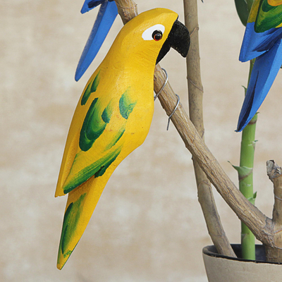 Wood decorative accents, 'Delightful Parrots' (set of 5) - Wood Parrot Decorative Accents from Brazil (Set of 5)