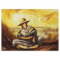 „Bauer“ – Signiertes expressionistisches Gemälde eines Bauern aus Brasilien