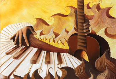 Guitar and Piano-Themed Surrealist Painting from Brazil