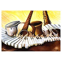 'Sun Scale Series IV' - Signed Music-Themed Surrealist Painting from Brazil