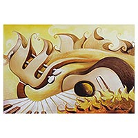 'Sun Scale Series V' - Signed Surrealist Painting of a Guitar and Piano from Brazil