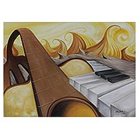 'Sun Scale Series VI' - Guitar and Piano Surrealist Painting from Brazil