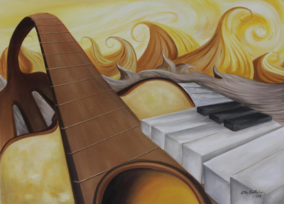 Guitar and Piano Surrealist Painting from Brazil
