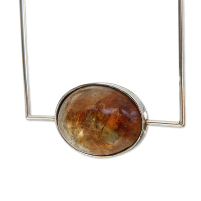 Citrine pendant necklace, 'Trapeze Oval' - Modern Citrine Pendant Necklace from Brazil