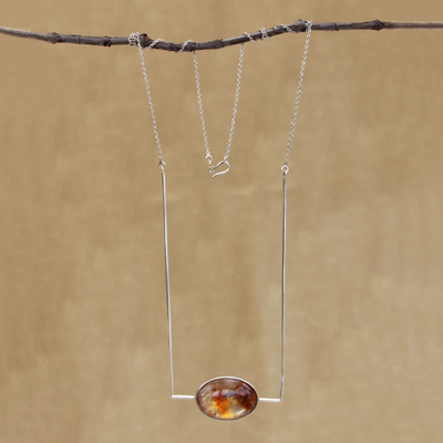 Citrine pendant necklace, 'Trapeze Oval' - Modern Citrine Pendant Necklace from Brazil