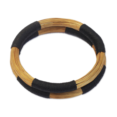 Golden grass bangle bracelets, 'Nature Rings' (pair) - Natural Golden Grass Bangle Bracelets from Brazil (Pair)