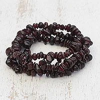 Garnet beaded stretch bracelets, 'Garnet Fascination' (set of 3) - Set of Three Garnet Beaded Stretch Bracelets from Brazil