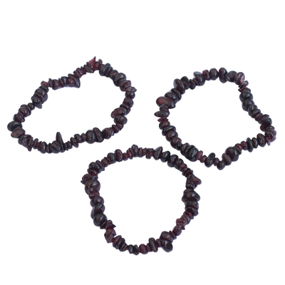 Granatperlen-Stretcharmbänder, (3er-Set) - Set aus drei Stretch-Armbändern mit Granatperlen aus Brasilien