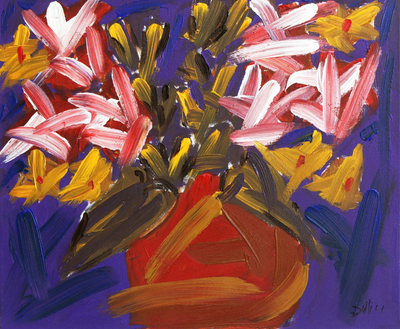 'Flowers Series I' - Signed Impressionist Painting of a Flower Vase from Brazil