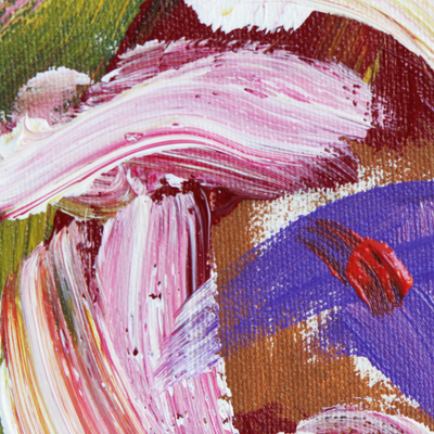 'Duftende Blumen - Signierte impressionistische Malerei rosa Blumen aus Brasilien