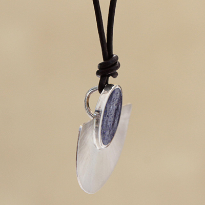 Lapis lazuli long pendant necklace, 'Half Blade' - Adjustable Lapis Lazuli Pendant Necklace from Brazil