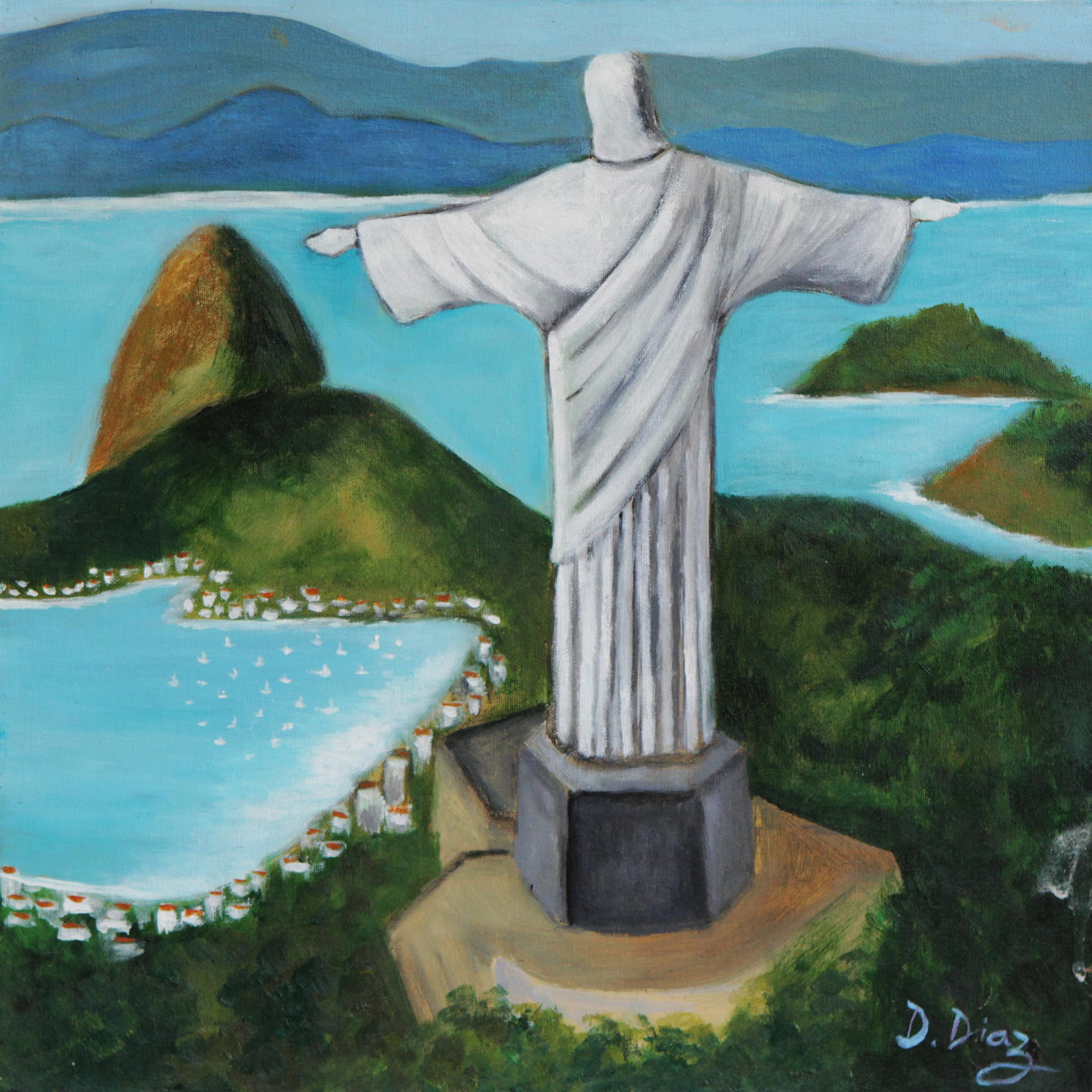 Signed Painting Of Christ The Redeemer From Brazil Christ The