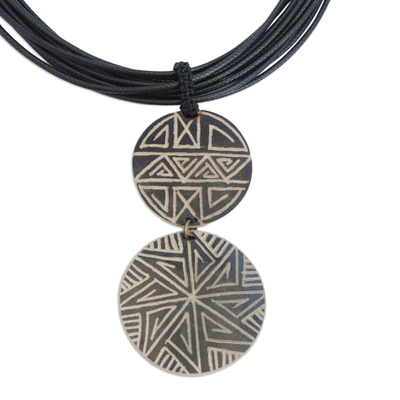 Wood pendant necklace, 'Intricate Lines' - Wood Pendant Necklace with Intricate Line Motifs