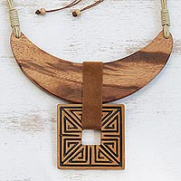 Wood and ceramic statement necklace, 'Ancient Royalty'