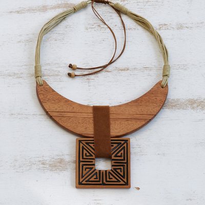 Wood and ceramic statement necklace, 'Ancient Royalty' - Wood and Ceramic Statement Necklace Handcrafted in Brazil