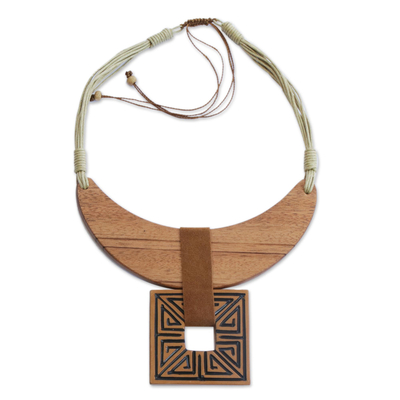 Wood and ceramic statement necklace, 'Ancient Royalty' - Wood and Ceramic Statement Necklace Handcrafted in Brazil