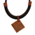 Suede accented ceramic pendant necklace, 'Square Labyrinth' - Suede Accent Square Ceramic Pendant Necklace from Brazil (image 2a) thumbail