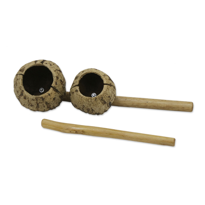 Brazil nut and wood agogô, 'Traditional Sound' - Brazil Nut and Wood Agogô Crafted in Brazil