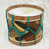 Wood and leather drum, 'Sophisticated Rhythm' - Handcrafted Wood and Leather Drum from Brazil
