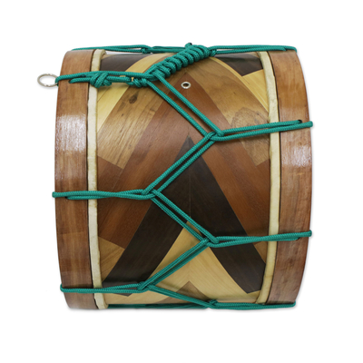 Wood and leather drum, 'Sophisticated Rhythm' - Handcrafted Wood and Leather Drum from Brazil