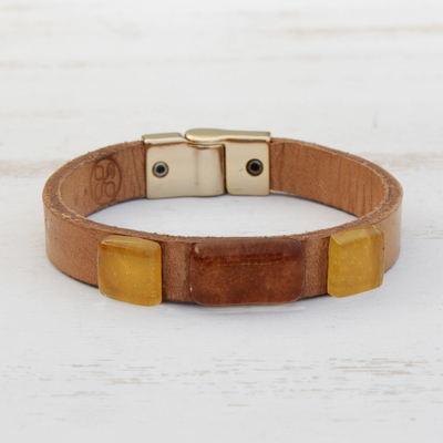 Glass and leather wristband bracelet, Vintage Style