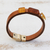 Glass and leather wristband bracelet, 'Vintage Style' - Brown and Yellow Glass and Leather Wristband Bracelet (image 2c) thumbail