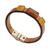 Glass and leather wristband bracelet, 'Vintage Style' - Brown and Yellow Glass and Leather Wristband Bracelet (image 2d) thumbail