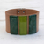 Glass and leather wristband bracelet, 'Green Skylights' - Green Glass and Leather Wristband Bracelet from Brazil