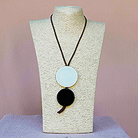 Art glass and leather pendant necklace, 'Circular Modernity'