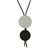 Art glass and leather pendant necklace, 'Circular Modernity' - Black and White Art Glass and Leather Pendant Necklace (image 2a) thumbail