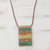 Art glass and leather pendant necklace, 'Seaside' - Layered Glass and Leather Pendant Necklace from Brazil