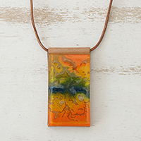Featured review for Glass and leather pendant necklace, Volcanic Fire