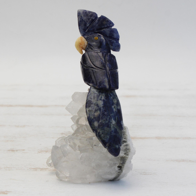 Sodalite and quartz figurine, Blue Cockatoo