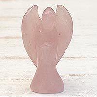 Rose quartz figurine, 'Pink Angel' - Hand-Carved Rose Quartz Angel Figurine from Brazil