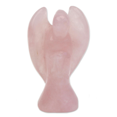 Rose quartz figurine, 'Pink Angel' - Hand-Carved Rose Quartz Angel Figurine from Brazil