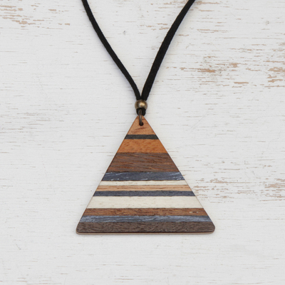 Collar con colgante de madera con detalles dorados - Collar Colgante Triangular de Madera con Rayas de Colores