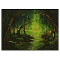 'Into The Woods' (2018) - Signed Expressionist Forest Painting in Green (2018)