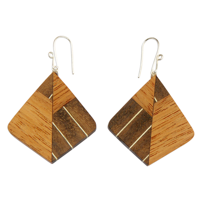 Wood dangle earrings, 'Modern Joy' - Handcrafted Wood Dangle Earrings from Brazil